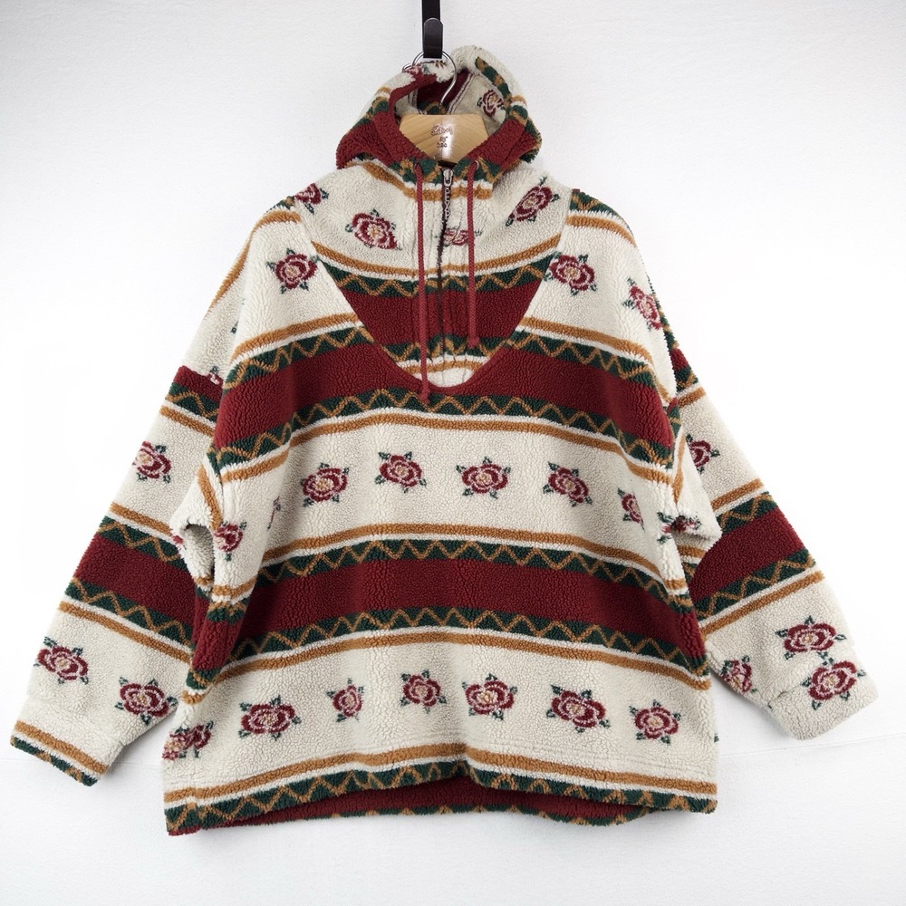 90's Fleece 1/4 Zip Scuba Hoodie Women's Large Southwestern Desert Rose Express